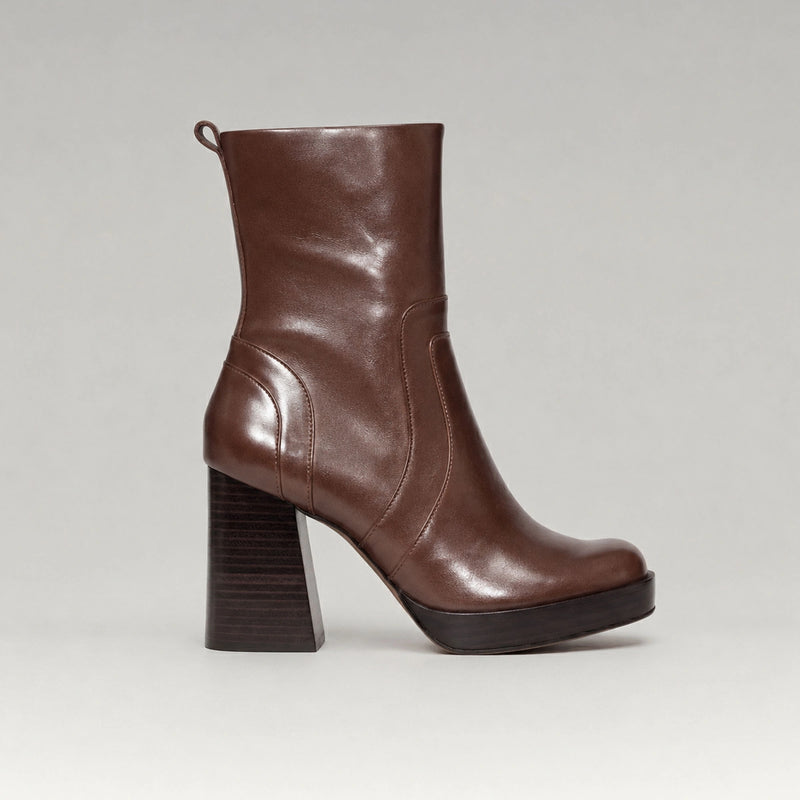 Bota Plataforma Shantal Couro Chocolate