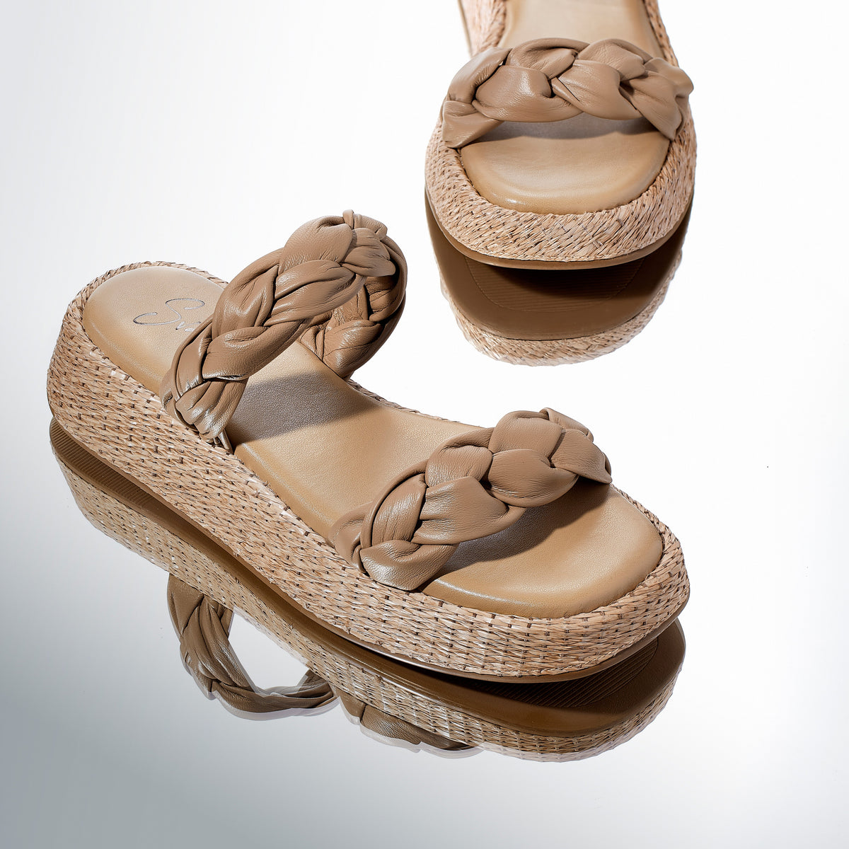 Anabela Flatform Couro Bela Bege