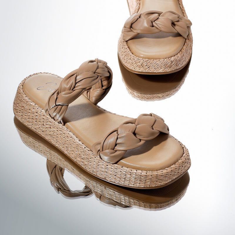 Anabela Flatform Couro Bela Bege