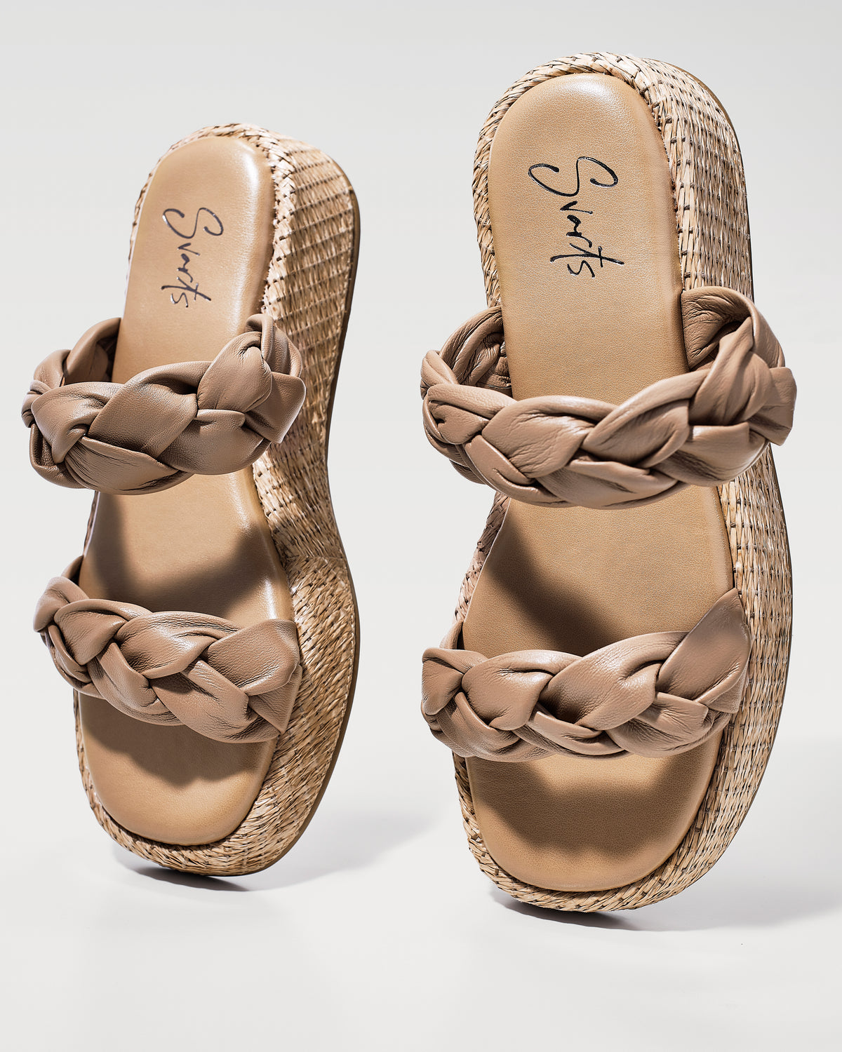 Anabela Flatform Couro Bela Bege