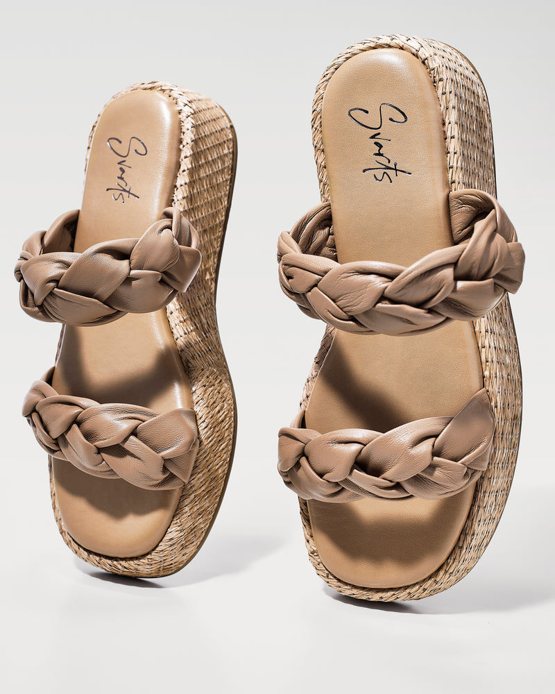 Anabela Flatform Couro Bela Bege