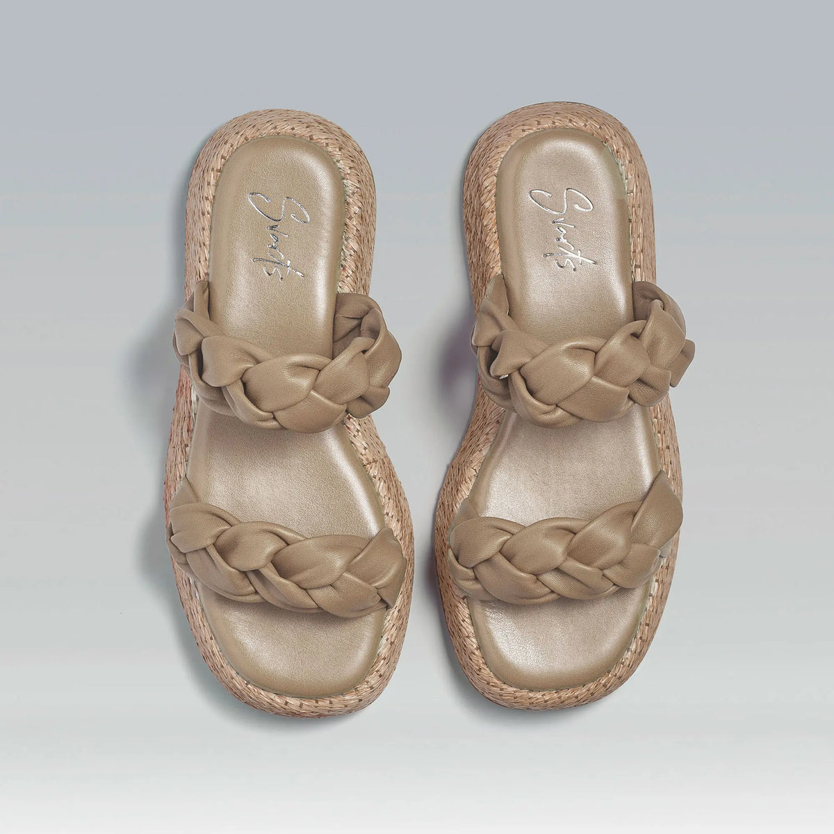 Anabela Flatform Couro Bela Bege