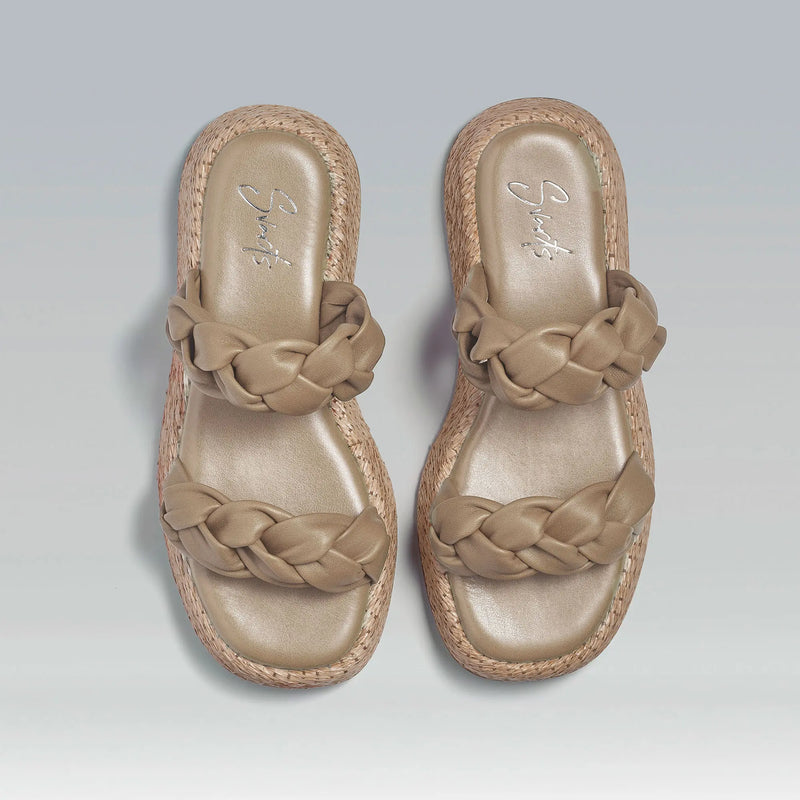 Anabela Flatform Couro Bela Bege