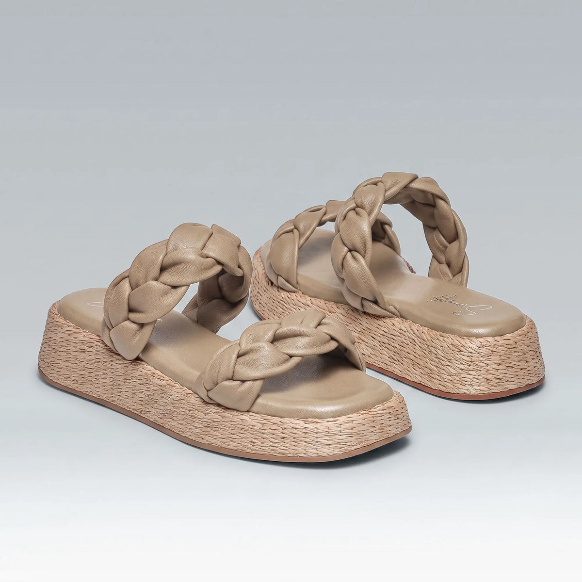 Anabela Flatform Couro Bela Bege