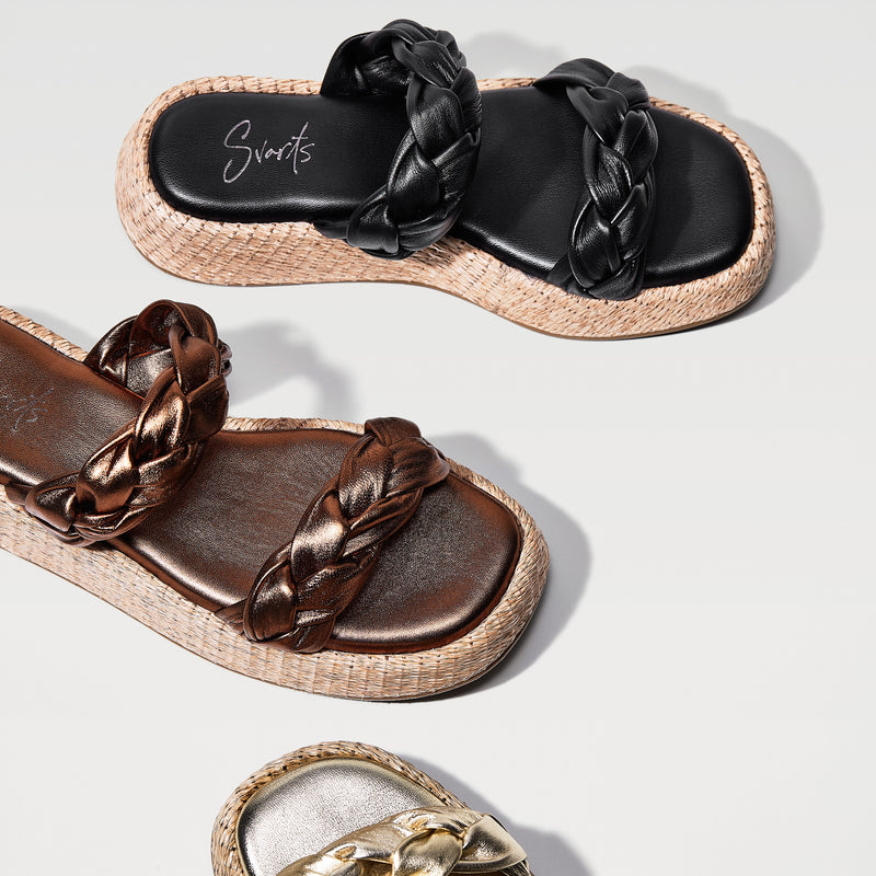 Anabela Flatform Couro Bela Preto