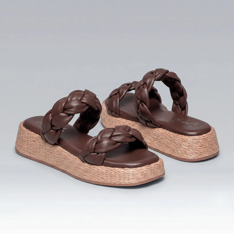 Anabela Flatform Couro Bela Café