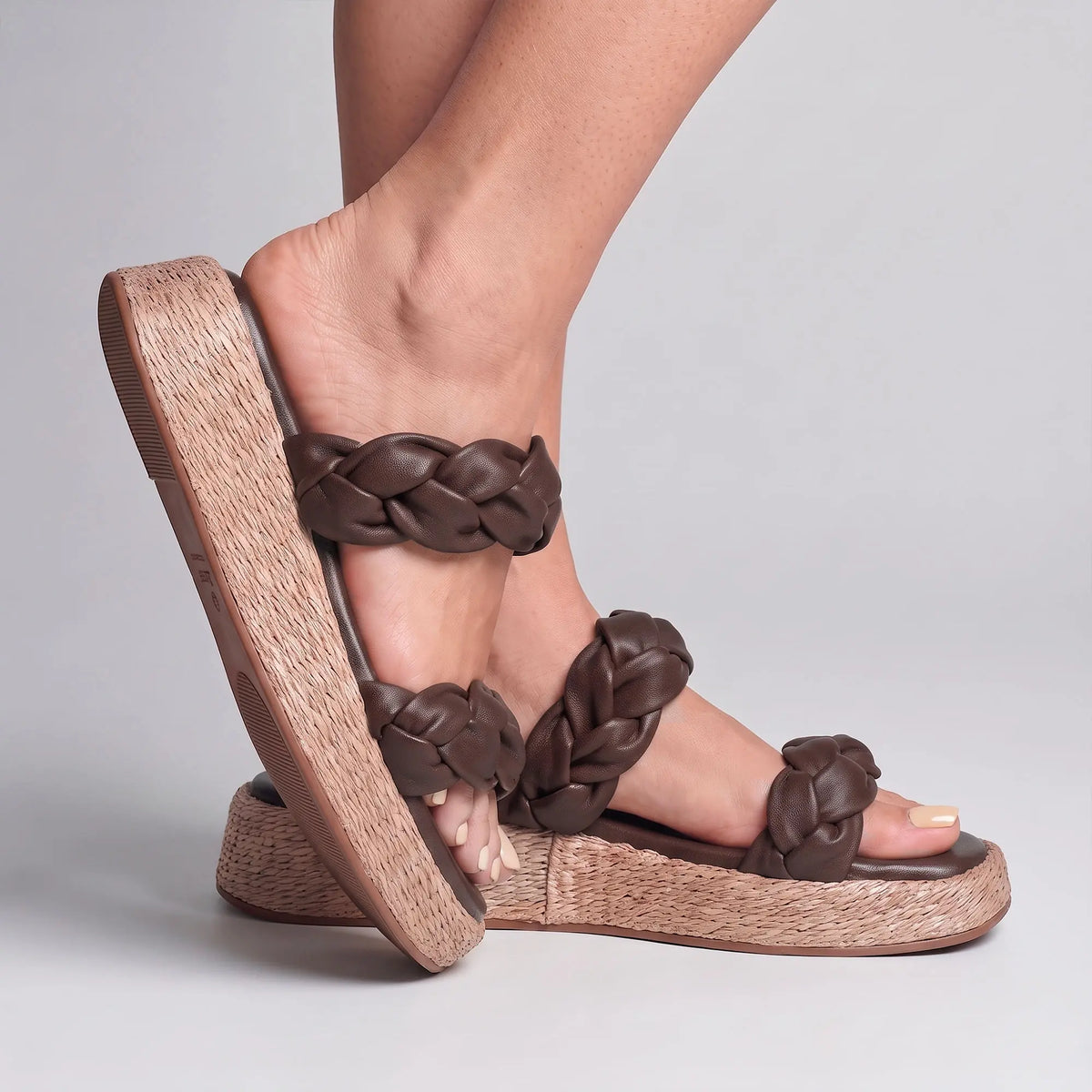 Anabela Flatform Couro Bela Café