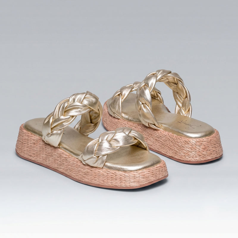 Anabela Flatform Couro Bela Ouro Light