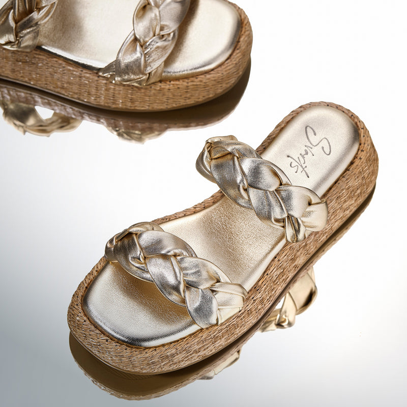 Anabela Flatform Couro Bela Ouro Light