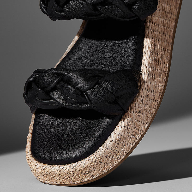 Anabela Flatform Couro Bela Preto