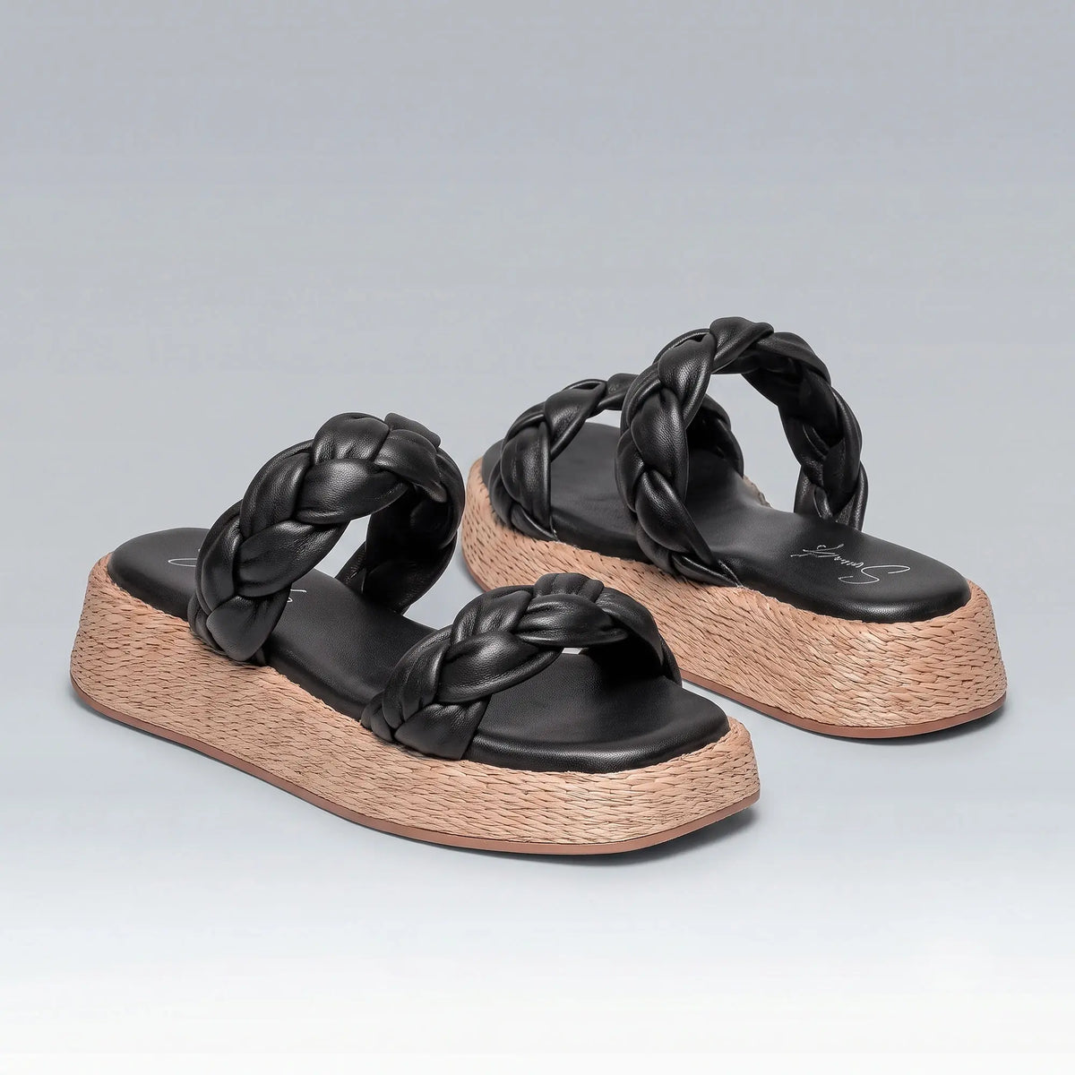 Anabela Flatform Couro Bela Preto
