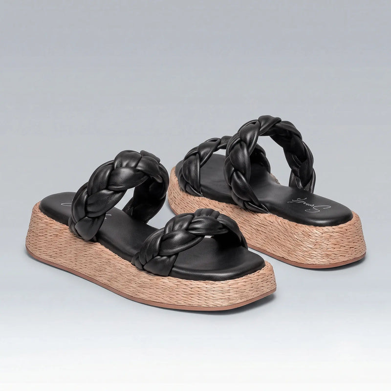 Anabela Flatform Couro Bela Preto