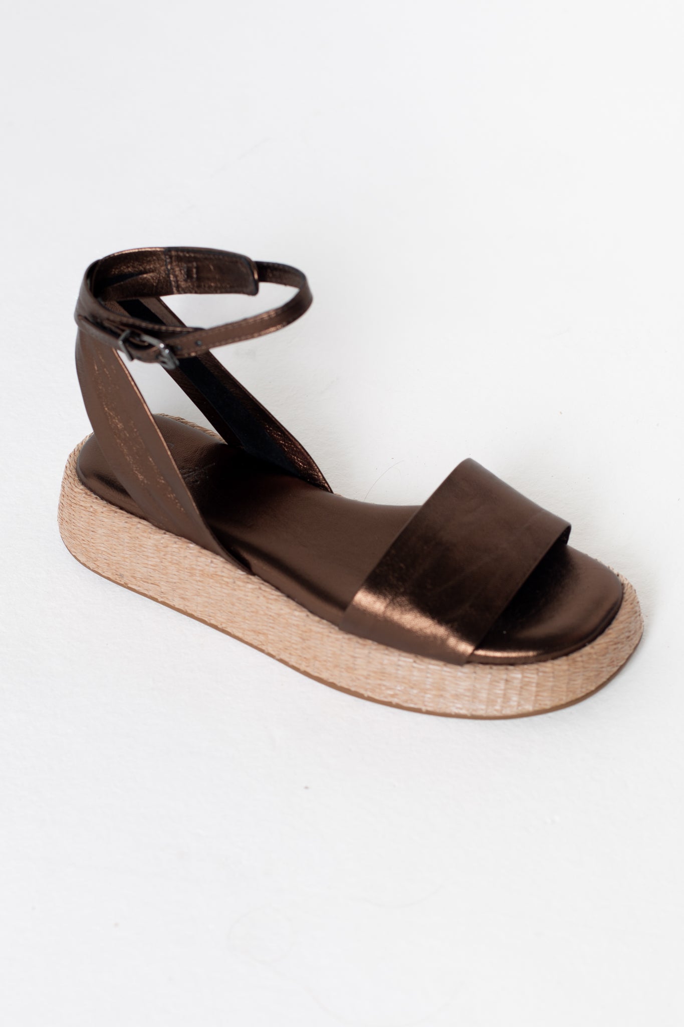 Anabela Flatform Couro Ana Ouro Velho
