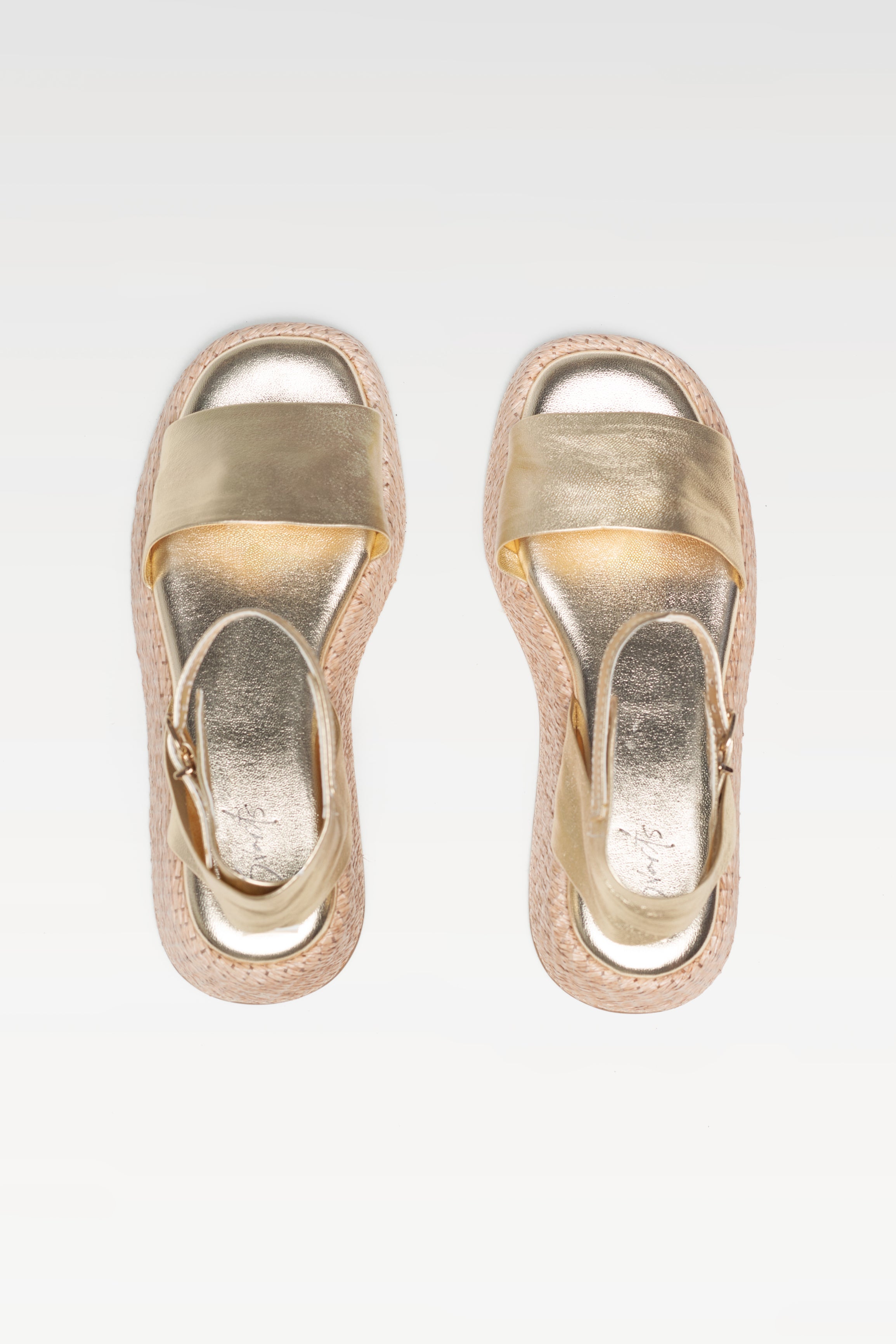 Anabela Flatform Couro Ana Ouro light