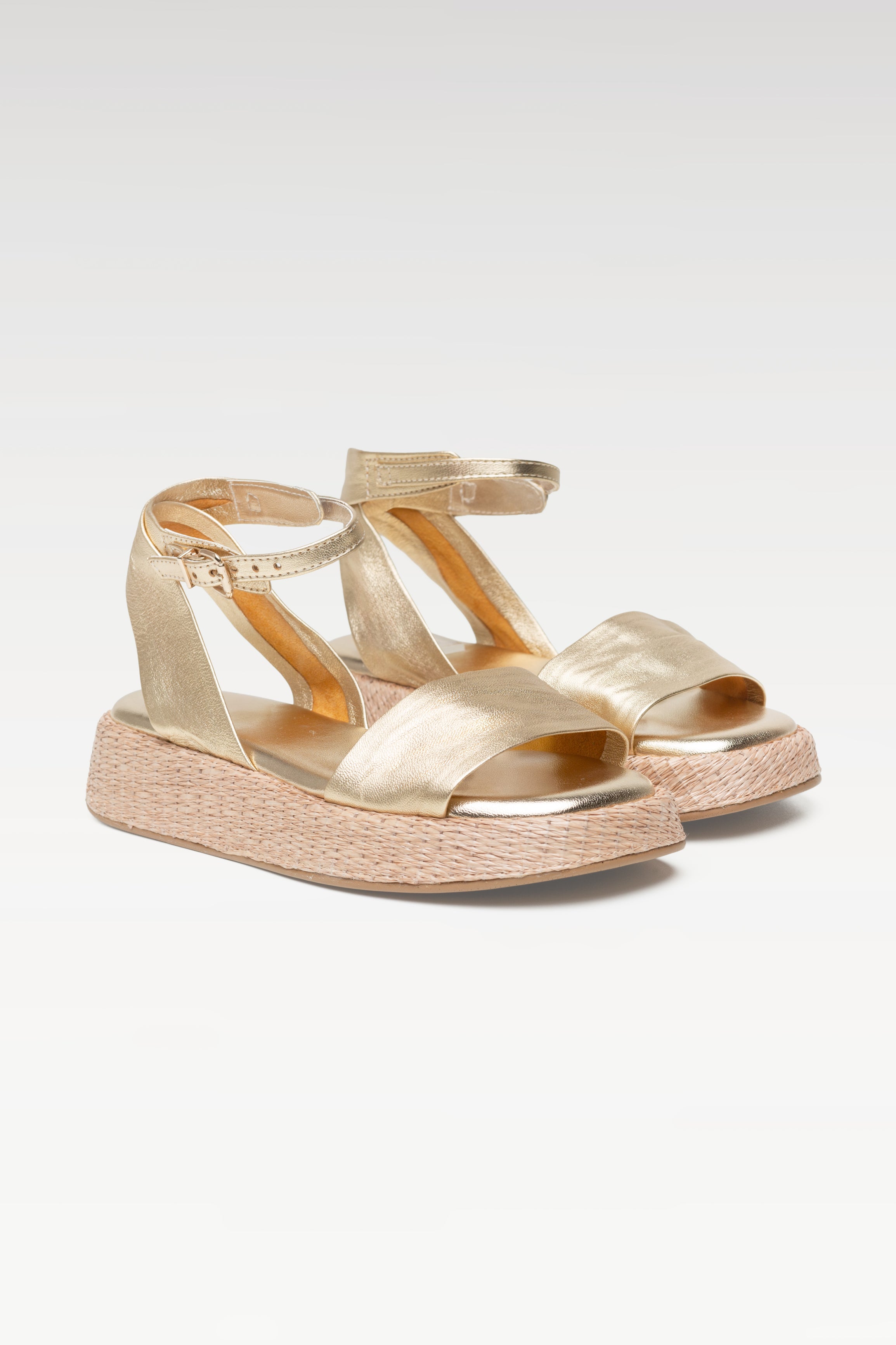 Anabela Flatform Couro Ana Ouro light