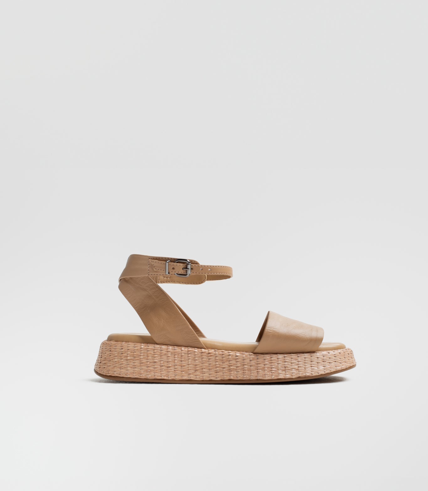 Anabela Flatform Couro Ana Bege