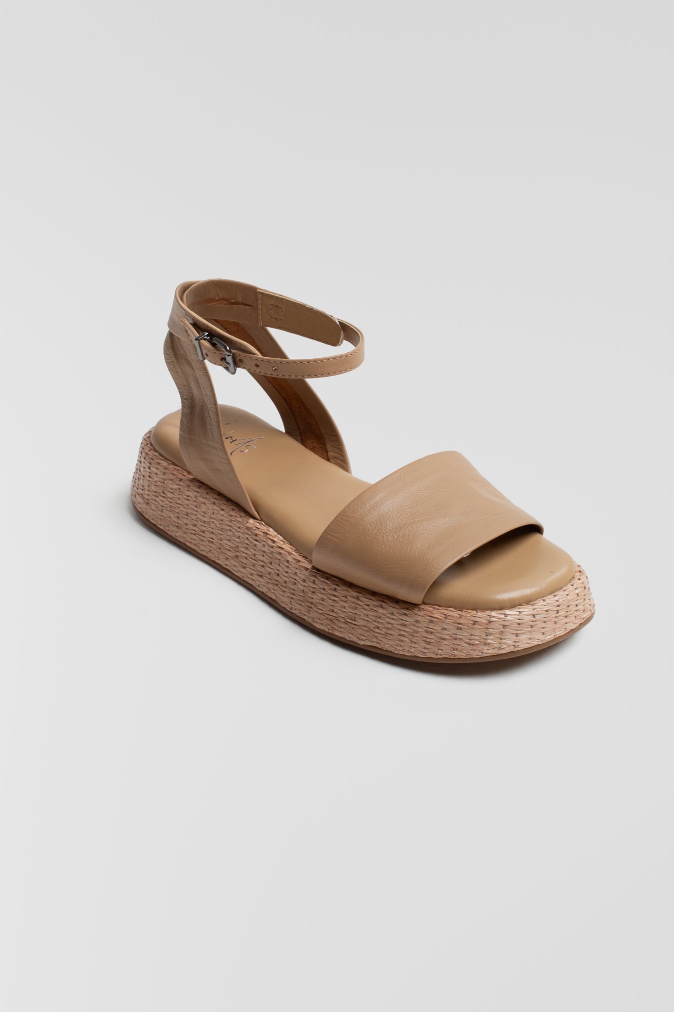 Anabela Flatform Couro Ana Bege