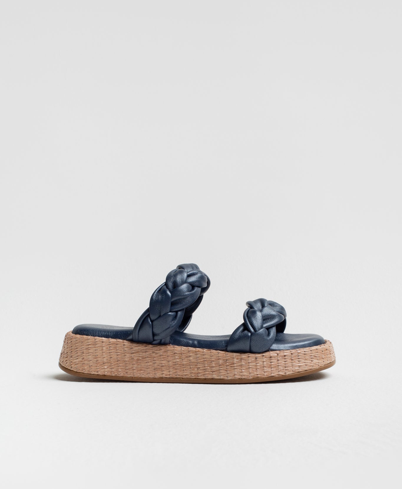 Anabela Flatform Couro Bela Marinho Perolado