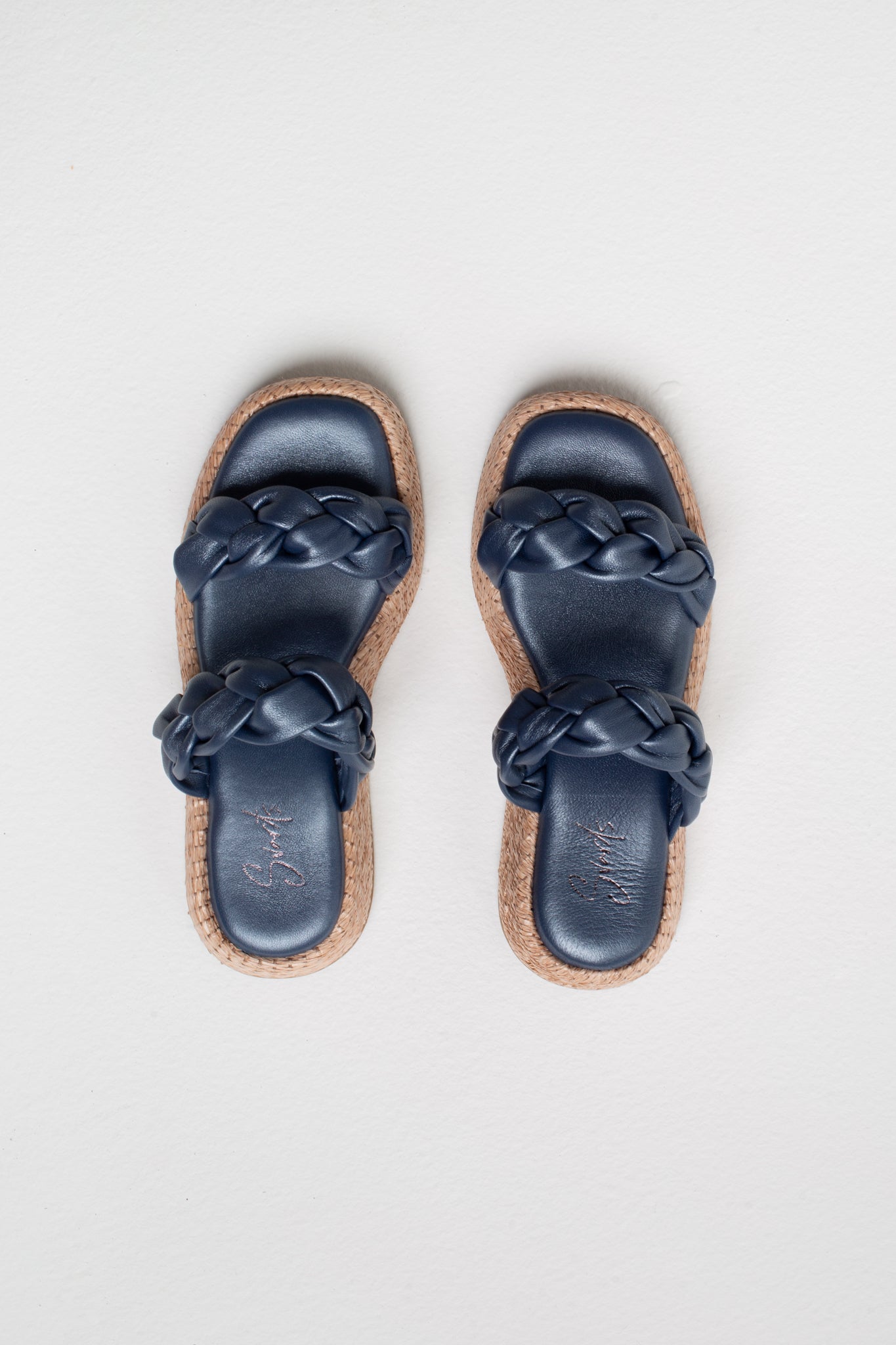 Anabela Flatform Couro Bela Marinho Perolado