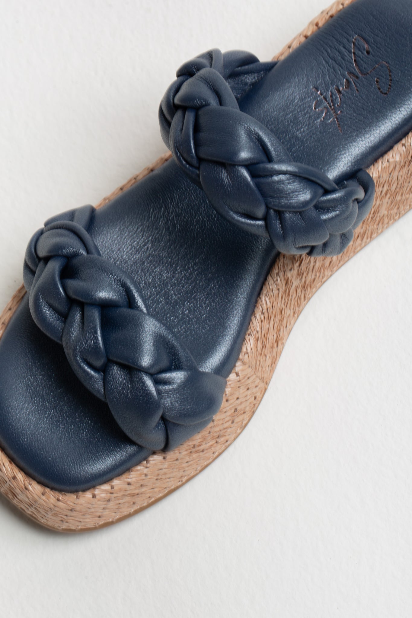 Anabela Flatform Couro Bela Marinho Perolado