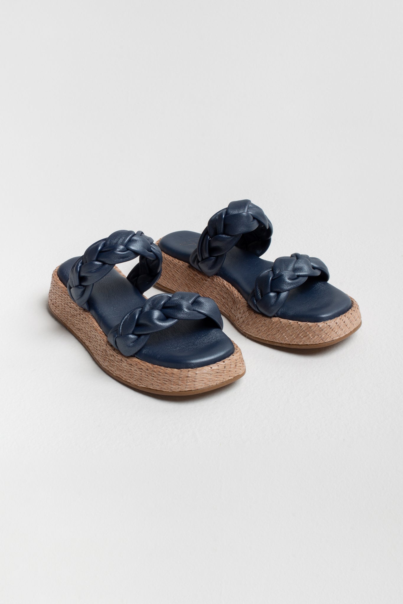 Anabela Flatform Couro Bela Marinho Perolado