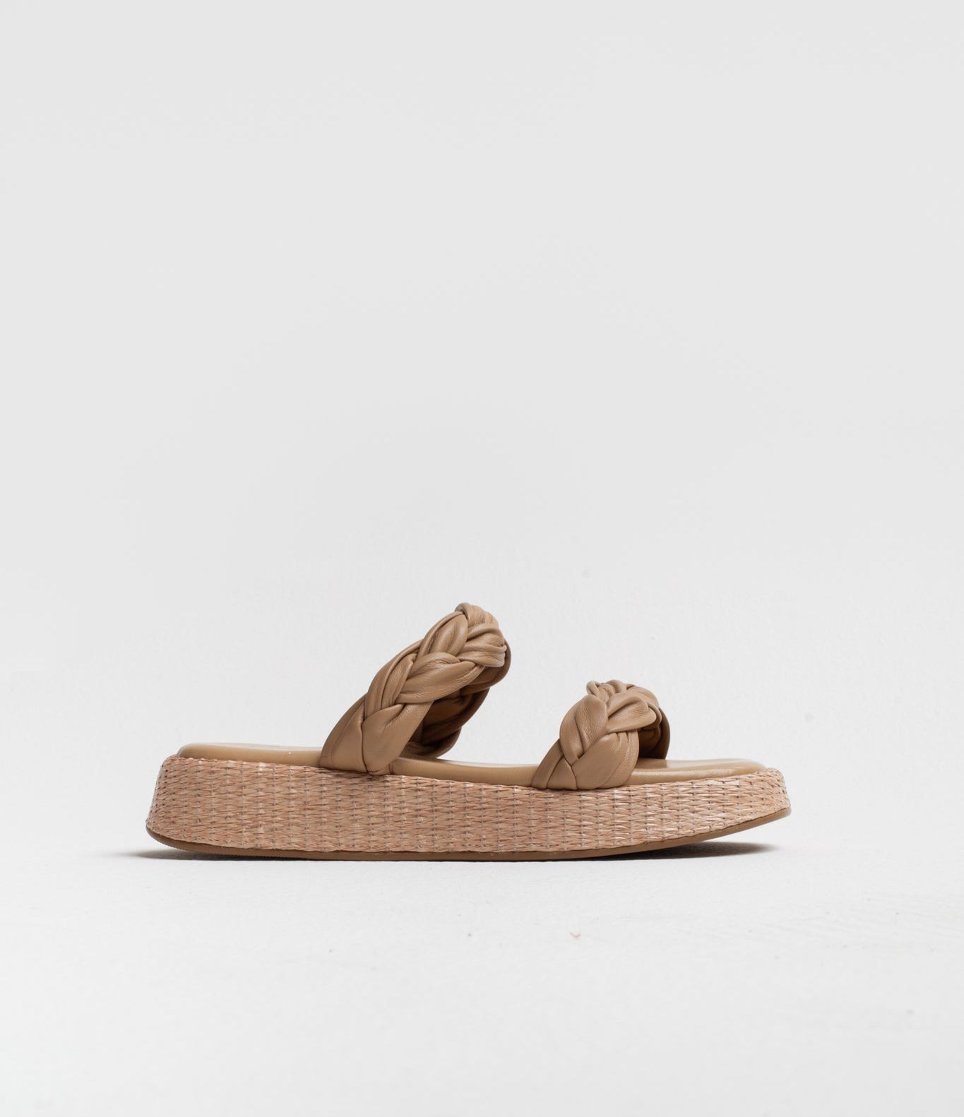 Anabela Flatform Couro Bela Bege