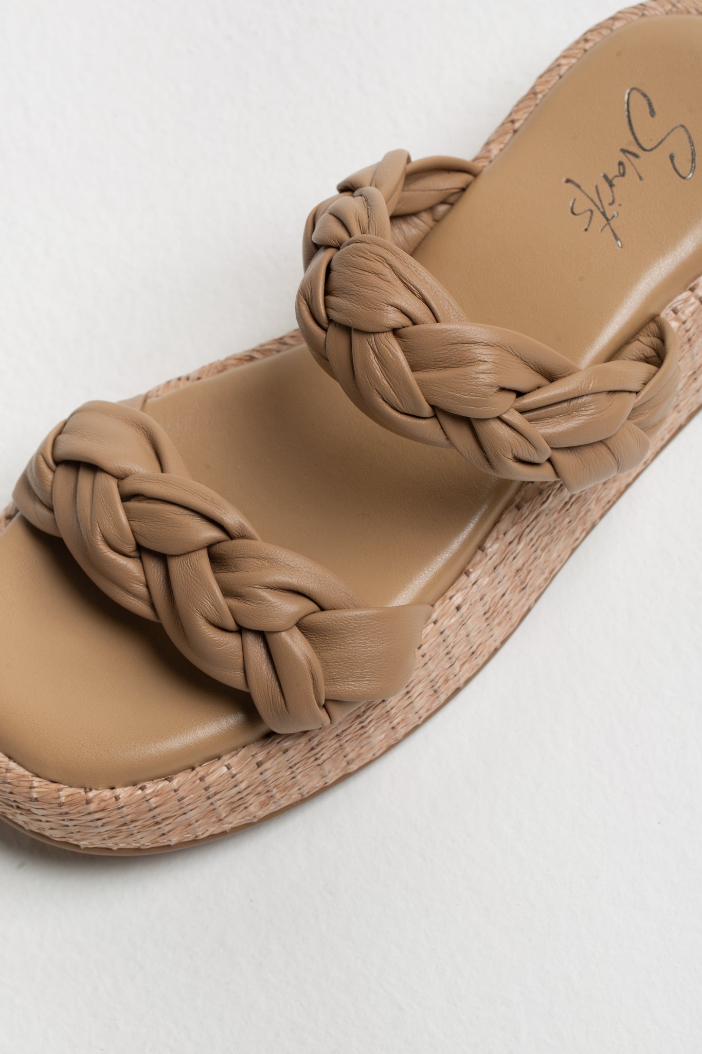 Anabela Flatform Couro Bela Bege