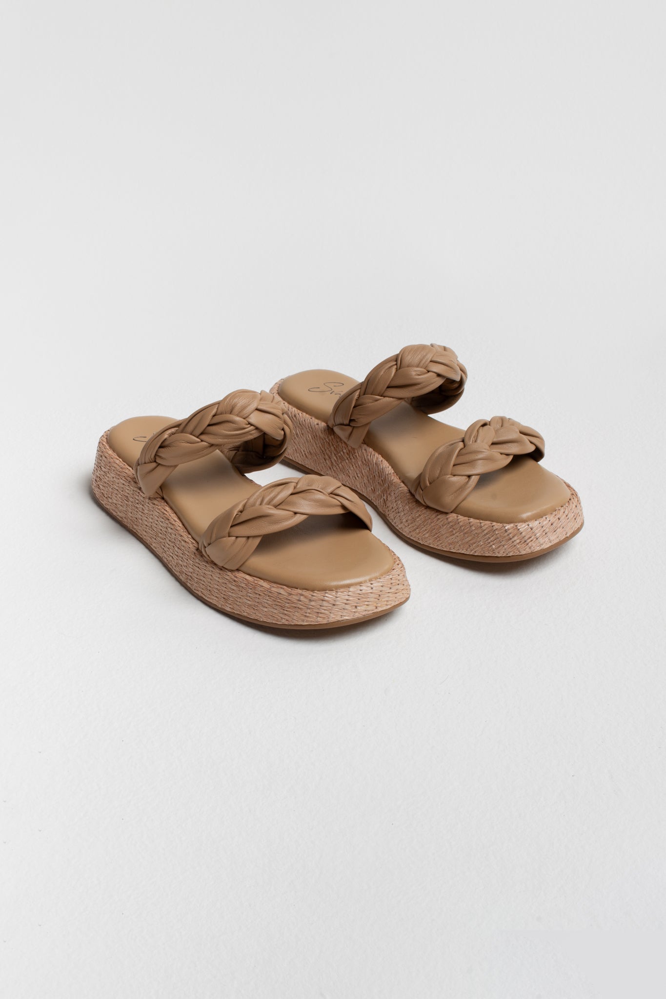 Anabela Flatform Couro Bela Bege
