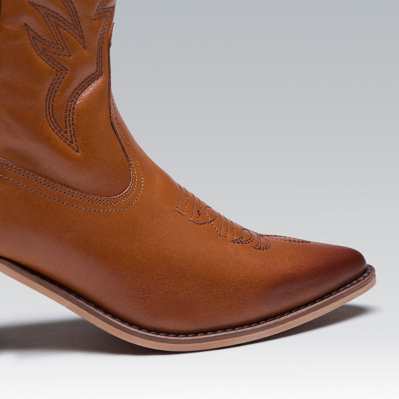 Bota Western Cano Médio Couro Tan