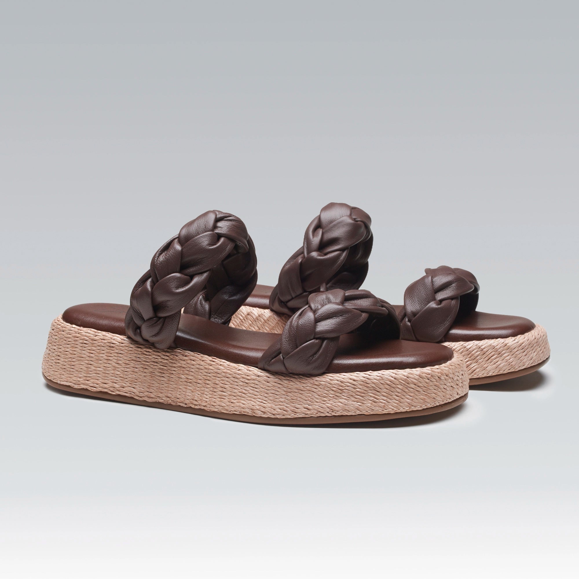 Anabela Flatform Couro Bela Café