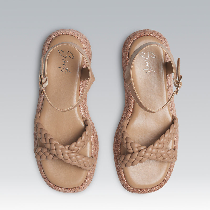 Anabela Flatform Couro Trançado Duda Bege Chanel