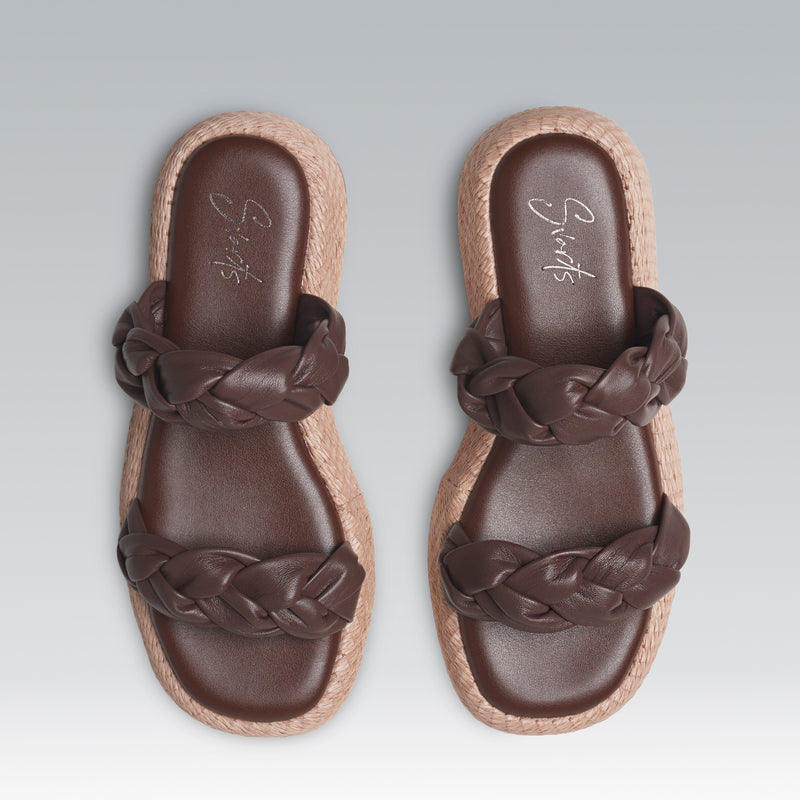 Anabela Flatform Couro Bela Café